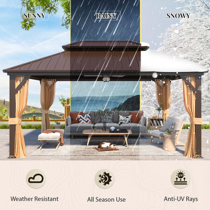 YOLENY 12' x 16' Hardtop Gazebo with Galvanized Steel Double Roof, Aluminum Pergolas Frame, Curtains and Netting Included, Metal Outdoor Gazebos for Garden, Patios, Lawns, Parties