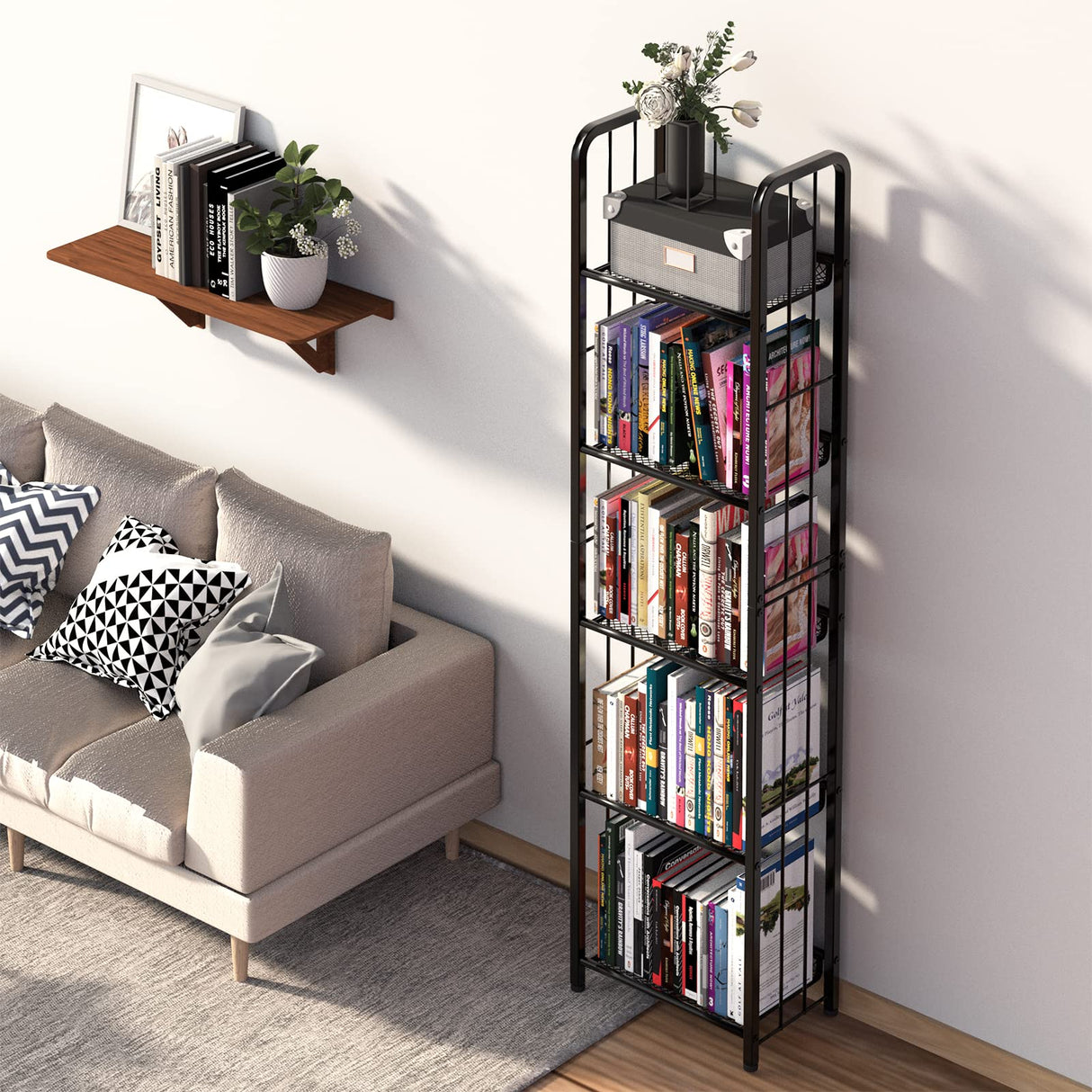 Azheruol Bookshelf Storage Shelf Bookcase Freestanding Storage Stand for Living Room, Bedroom, Kitchen Rust Resistance Easy Assembly Free Combination Multi-Functional Organizer (5 Tiers, Black) Azheruol