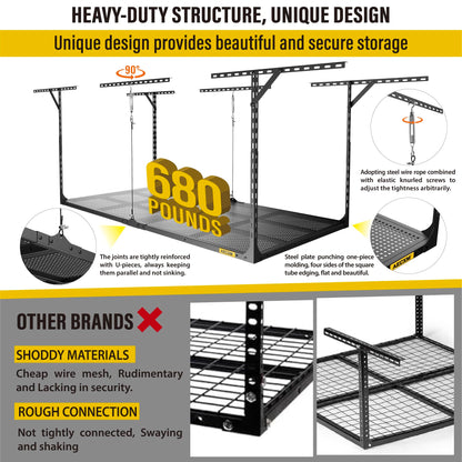 Aecxm 3x6ft Overhead Garage Storage, Adjustable Ceiling Mounted Storage Racks, 36" Length x72 Width x 35" Height, 20''-40" Ceiling Dropdown, 680LBS Weight Capacity (Black)