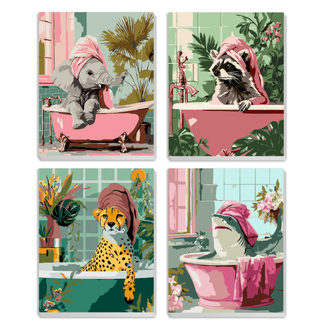 MXJSUA 4 Pack Elephant Shark Animals Framed Paint by Numbers Kit with Canvas for Adults Beginner, DIY Acrylic Oil Painting Kits with Brushes for Home Wall Decor Gift (8x10 inch) MXJSUA