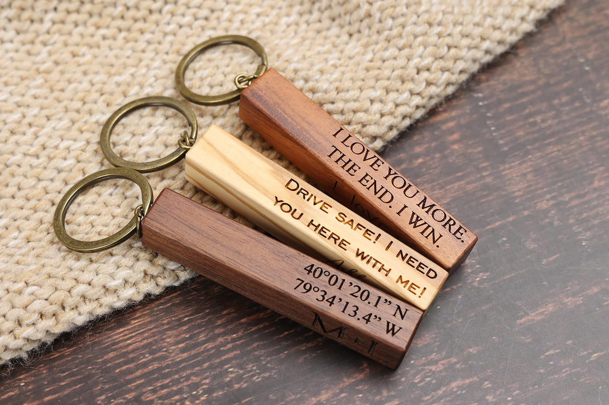 Custom Engraved Wooden Bar Keychain Personalized Generic