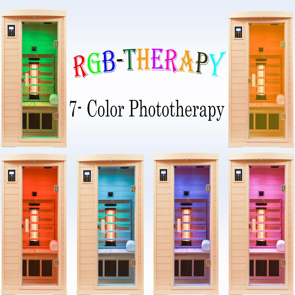 KUNSANA Ceramic 1 Person Infrared Sauna Far Infrared Saunas for Home Hemlock Wood Indoor Sauna Room 2 in 1 Sauna with Low EMF Heaters + Ceramic Heating Cube-Chromotherapy-Bluetooth Speaker KUNSANA