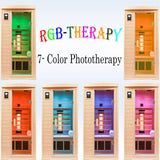 KUNSANA Ceramic Infrared Sauna 1 Person Infrared Sauna Hemlock Far Infrared Saunas for Home 2 in 1 Indoor Sauna Room with Low EMF Heaters + Ceramic Heating Cube-Chromotherapy-Bluetooth Speaker KUNSANA