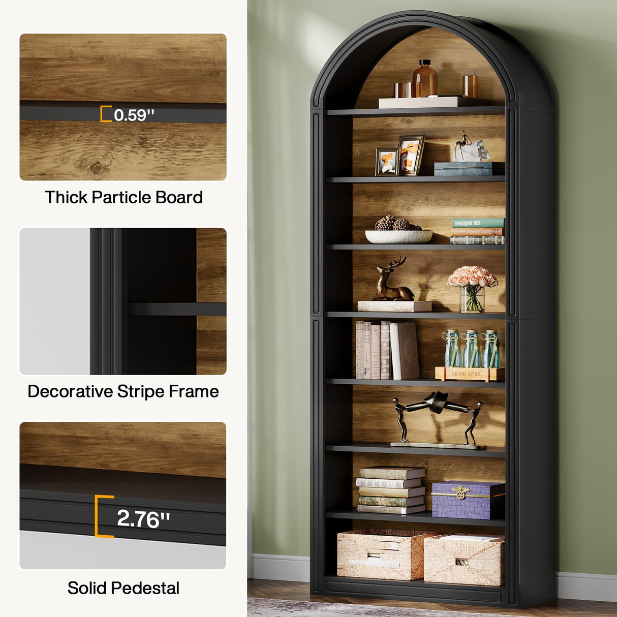 Tribesigns 79.5" Tall Arched Bookshelf, 8-Tier Modern Black Arched Bookcase with Storage Shelves, Floor Standing Wood Display Shelving Unit, Set of 2 Tribesigns