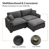 82.7" L Shaped Sectional Sofa with Cup Holders & USB Ports, Modern Loveseat Cloud Couch with Ottoman for Living Room, Apartment, Small Spaces, Grey Corduroy Tmsan