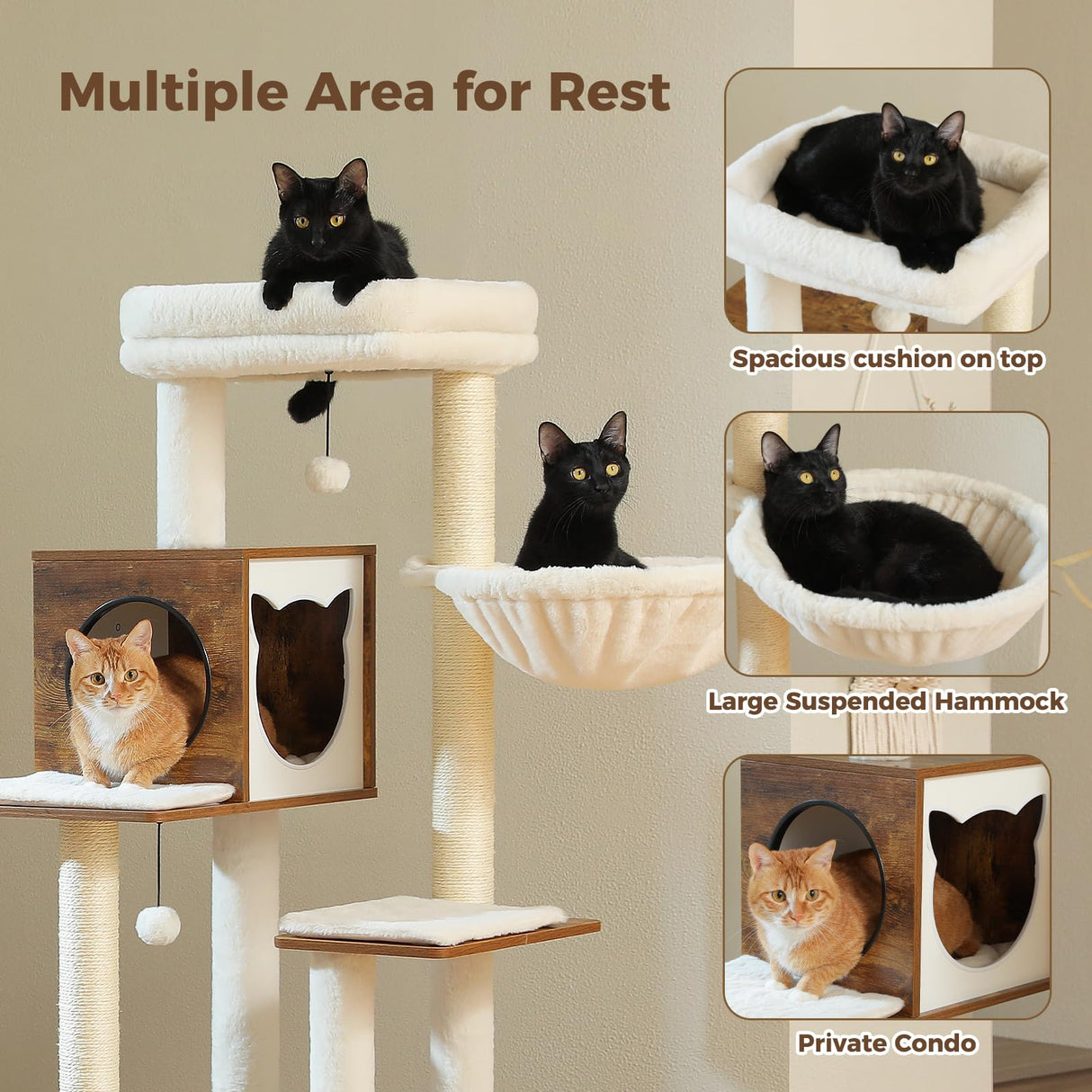 MIOMUM Tall Cat Tree with Litter Box Enclosure 57.5" Wooden Cat Tower for Large Cats with Cat Hammock House Bed (Wood Walnut) MIOMUM