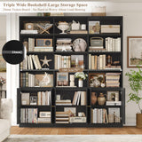 FACBOTALL 75" Triple Wide Bookshelf, Bookshelf and Bookcase with 6 Farmhouse Doors, 71" Wide 6 Tier Book Shelf with 18 Storage Shelves, Large Wooden Bookshelves, Tall Bookcase for Home Office, Black FACBOTALL