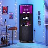 YITAHOME Black Corner Bar Cabinet with LED Lighting, Glass Holder & 5-Tier Storage Shelves YITAHOME