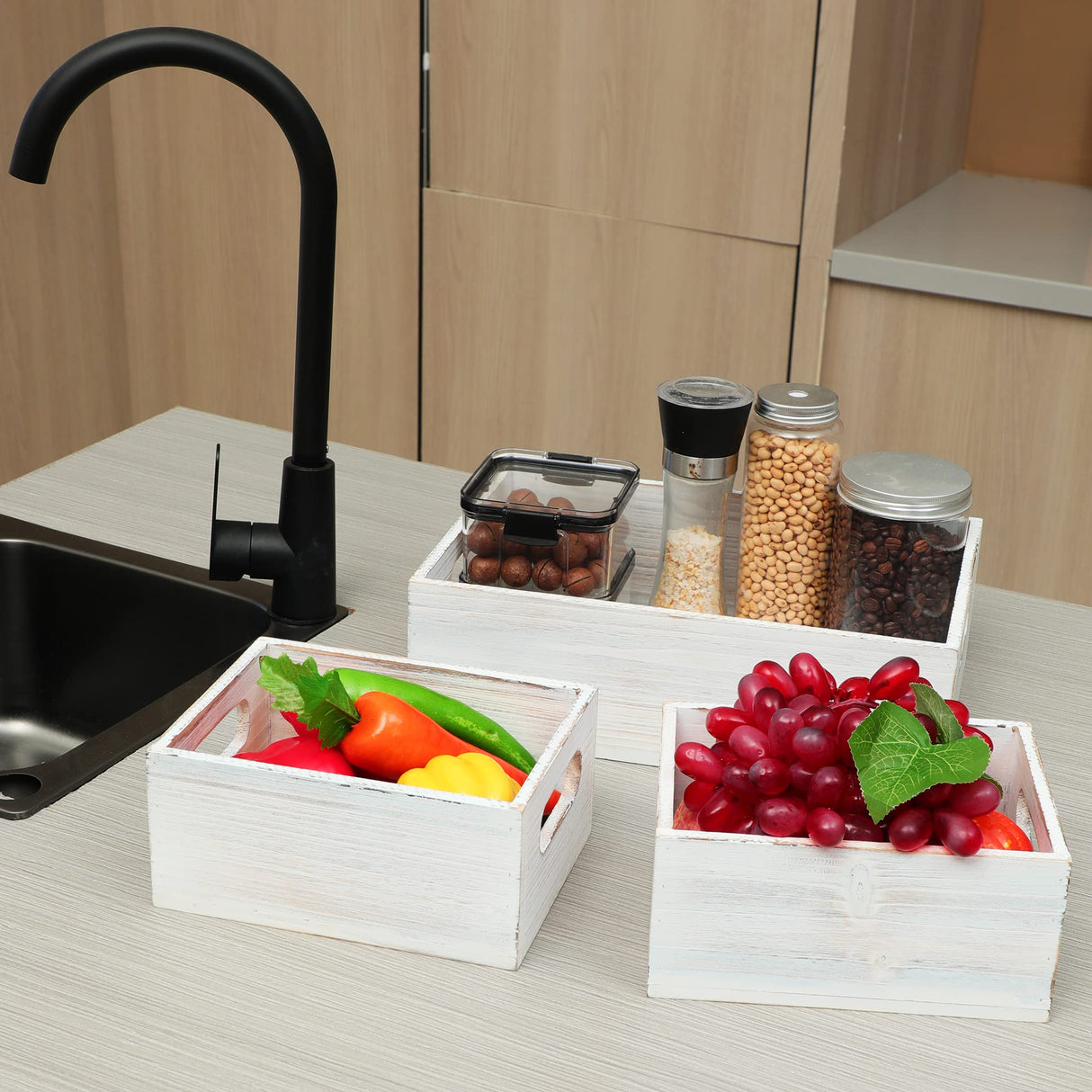 PHOENANCEE Wooden Crate For Storage,Wood Decorative Display Crate Box Set of 3,Rustic Nesting Boxes with Handles,Farmhouse Container Basket Bin Home Decor with Natural Wood Aroma L+M+S PHOENANCEE