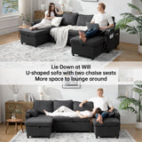 DURASPACE Sofa Bed Sleeper Sofa Pull Out Couch with Double Storage Chaise, Sectional for Living Room, U Shaped Couch with Removable Covers (Dark Gray) DURASPACE