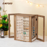 Emfogo 360° Rotating Jewelry Box for Women, Rustic Wooden Jewelry Organizer Box with 5 Drawers, Glass Doors, Vertical Open Design Jewelry Storage Case Display for Earrings Rings Necklaces Bracelets Emfogo