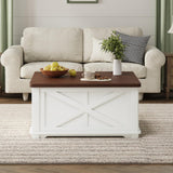 Airynee Farmhouse Coffee Table, 31.5" Lift Top Coffee Table with Storage, Square Coffee Tables for Living Room, Wooden Coffee Tables with Brown Flip-Top Lids for Home Office, White Airynee