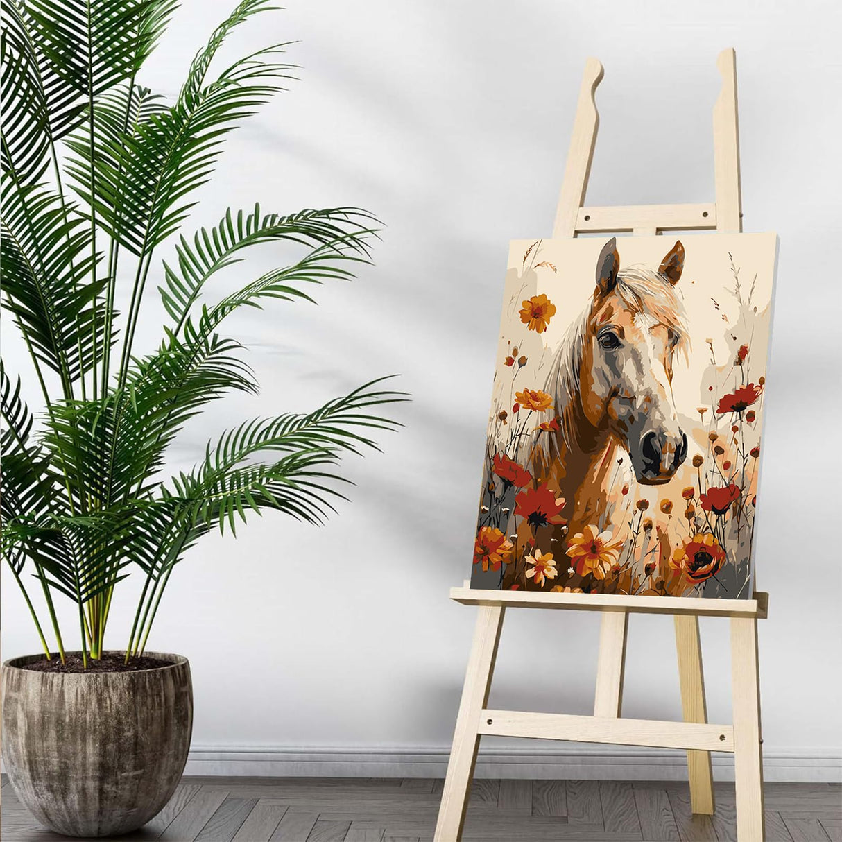 Auremi Horses Framed Paint by Number for Adults,DIY Animal Painting by Number Kits on Canvas Acrylic Oil Painting Kits for Adults Paint by Number Kits for Home Decor 20x30cm Auremi