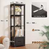 BROTTAR Display Shelf with 3 Color Light, Bookshelf with Drawer, Dimmable LED Floor Lamp with Shelves, Display Case, Display Standing Shelf Unit for Bedroom, Living Room, Black BROTTAR