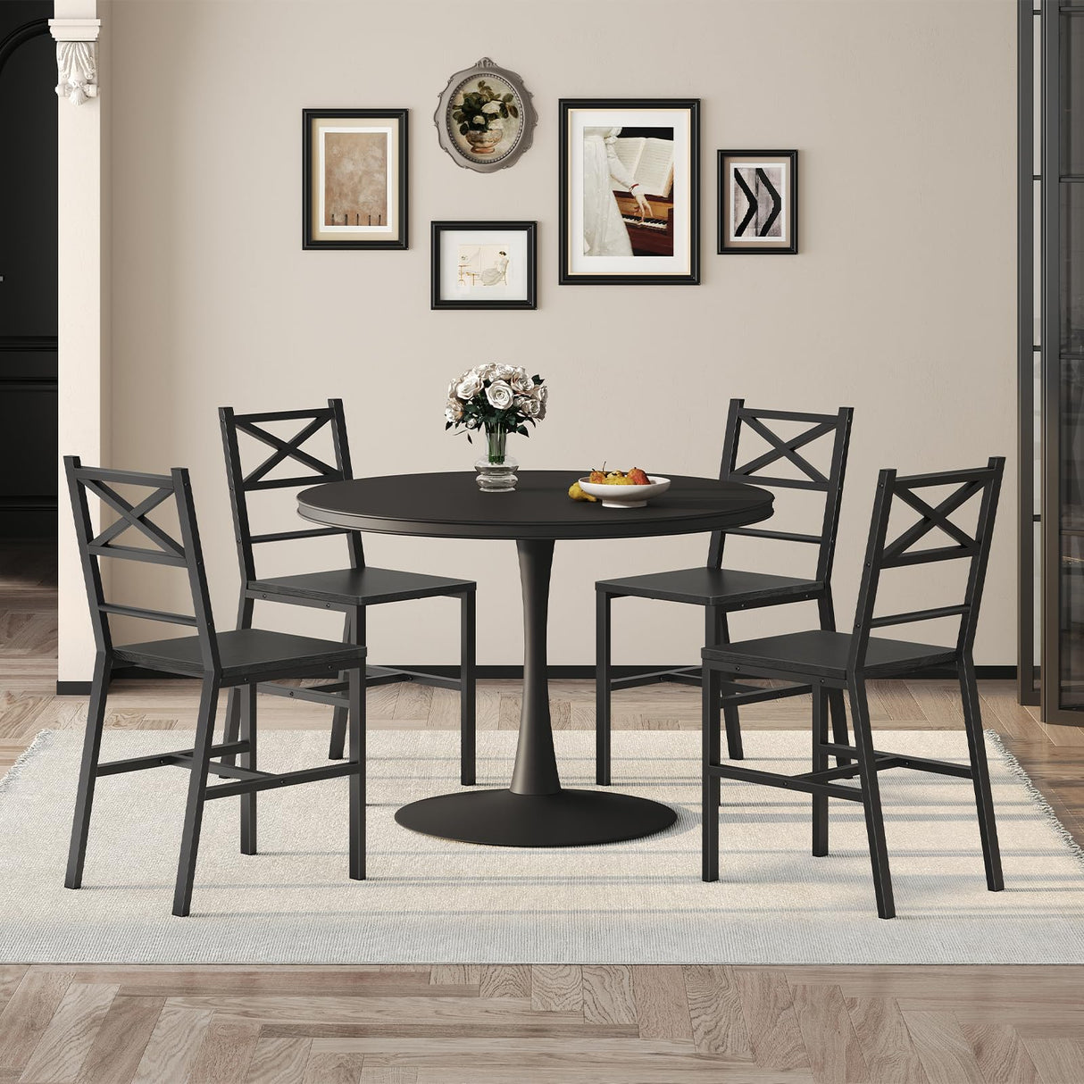 MAHANCRIS Dining Chair Set of 2, Rustic Wooden Kitchen Chairs with Backrest, Farmhouse Dining Chairs for Kitchen, Industrial Style Chair with Metal Frame, Easy Assembly, Black TBHB1001 MAHANCRIS