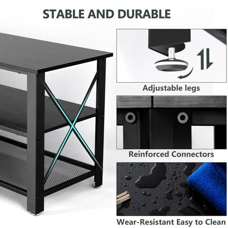 Clikuutory Modern Black 63 inch Metal TV Stand with LED Lights and Power Outlets for 40 50 55 60 65 70 Inch TVs, 3 Tier Television Stands with Entertainment Center and Storage for Living Room, Bedroom Clikuutory