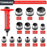 TOMMARS Hollow Punch Kit with Pin Point Punch Shaft Hole Cutter Set Gasket Punch Tools Gasket Cutter 14 PCS 5mm-35mm 3/16" to 1-3/8" TOMMARS
