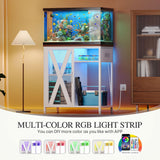 YITAHOME Fish Tank Stand with Power Outlets & LED Light, 20-29 Gallon Metal Aquarium Stand with Cabinet for Fish Tank Accessories Storage for Turtle Tank, Reptile Terrarium, 350LBS Capacity, White YITAHOME