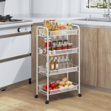 TOOLF 4-Tier Rolling Cart, Metal Utility Cart with 3 Hooks, Easy Assemble Mobile Storage Trolley On Wheels, Metal Shelving Units Kitchen Bathroom Laundry Room TOOLF