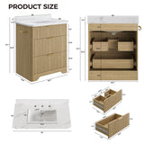 IRONCK 30" Bathroom Vanity with Ceramic Sink, Freestanding Bathroom Sink Cabinet with 2 Drawers & 1 Flip-Down Drawer, Wood Grain Texture, Farmhouse IRONCK