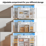 FJTJBSI 55" Buffet Cabinet with Power Outlets and Lights Large Kitchen Sideboard Buffet with Drawers Farmhouse Kitchen Storage Cabinet with Adjustable Shelves Coffee Bar Station for Coffee Bar Room FJTJBSI