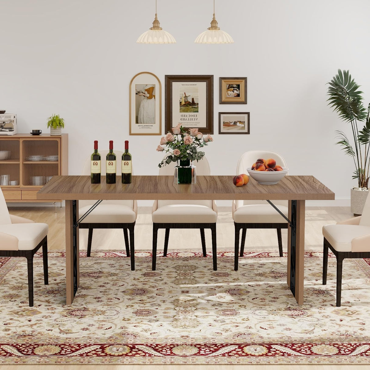 ELECWISH Dining Table for 6-8 People, 71 Inch Wood Rectangular Farmhouse Kitchen Table, Large Industrial Dinner Table with Strong Metal Frame for Dining Room, Outside ELECWISH