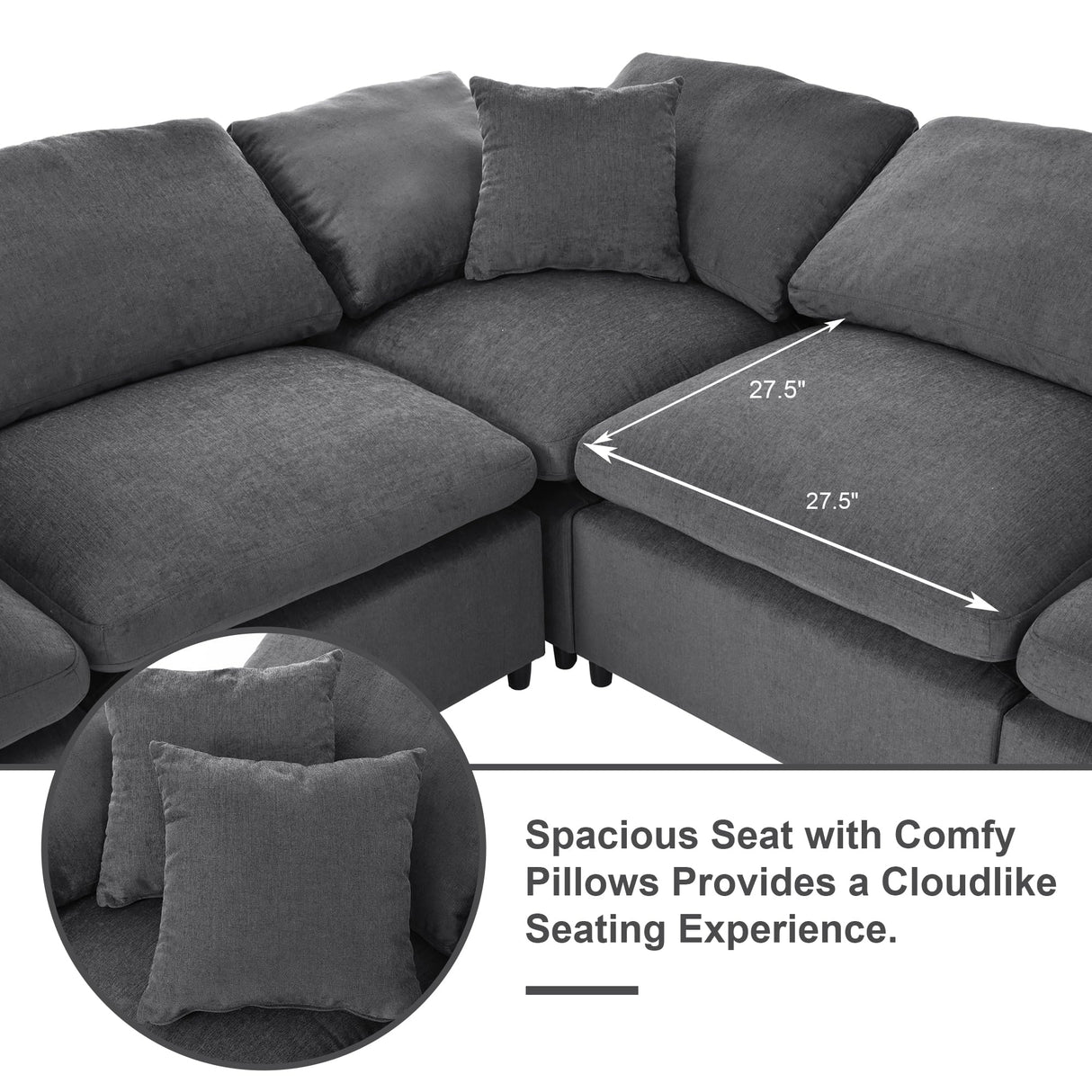 Tmsan 129.3" Oversized Modular Sectional Sofa, U Shaped Couch with Movable Ottoman, Large 7 Seater Corner Sofa for Living Room, Office, Spacious Space, Grey Tmsan