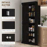 HOMCOM 72.5" Freestanding Kitchen Pantry Cabinet, Tall Storage Cabinet with 4 Doors and 2 Adjustable Shelves for Dining Room, Black Wood Grain HOMCOM