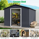 Garvee 8x15 ft Metal Storage Shed with Pitched Roof & Lockable Door, Outdoor Weatherproof Yard Tool Storage Shed for Organizing Bike, Lawn Mower, Tools and Equipment in Backyard, Yard, Lawn, Grey Garvee