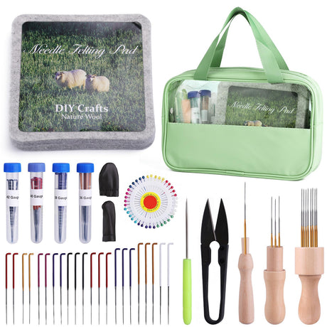 Mayboos Felting Kit - 6"x6" Felting Pad & Tools with Needles, Finger Guards, Wooden Handle Scissor, Bag for Beginner & Professional DIY Mayboos