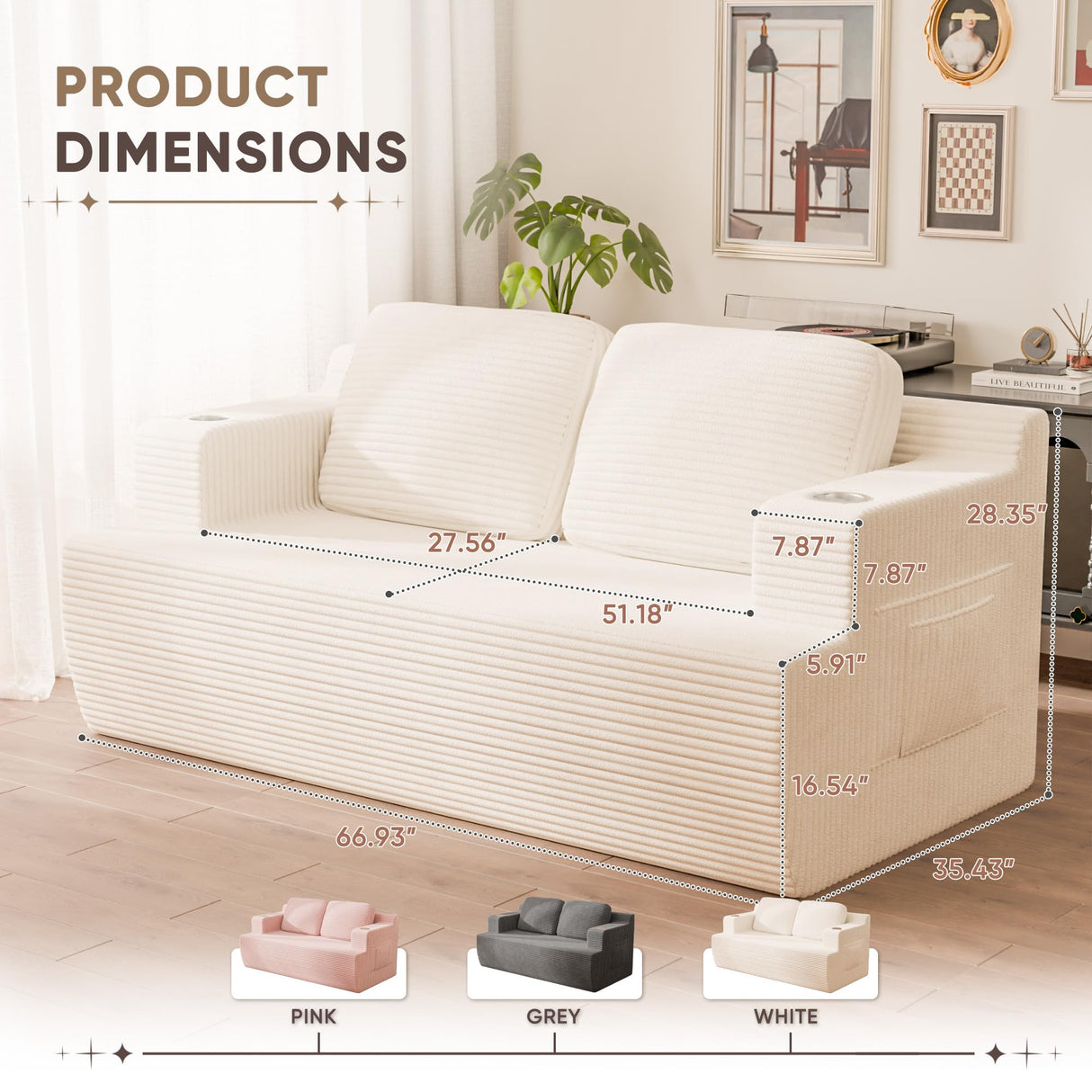 Homall 67” Cloud Couch Sofa 2 Seater Comfy Upholstered Loveseat Floor Sofa with High Density Memory Foam, No Assembly Required, Boneless Couch for Bedroom Living Room (White, Loveseat) Homall