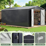 WKM 10x14 FT Outdoor Storage Shed, Utility Metal Tool Storage with Lockable Doors and Updated Frame Structure, Metal Garden Shed for Backyard, Patio Lawn, Black WKM