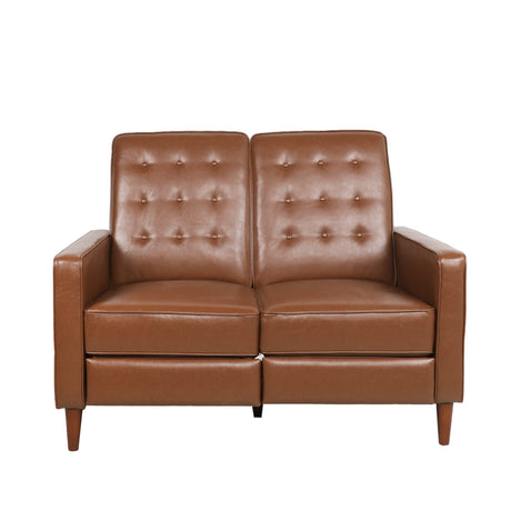 Christopher Knight Home Denison Tufted Loveseat Pushback Recliner - Faux Leather - Cognac Brown/Dark Espresso Christopher Knight Home