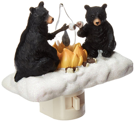 Roman Lights Exclusive Plug in Night Light, Features 2 Bears Roasting Marsh Mellows Around a Flickering Flame Camp Fire, 4.5-Inch Roman