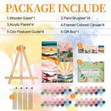 Ninonly 4 Pack Paint by Number for Adults Framed Canvas, Sunset Arts for Adults Beginner with Wooden Easel, Paint Brushes, Acrylic Paint Set for Home Wall Decor, 9 * 12 Inch Ninonly