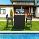 HAPPYGRILL 5 Pieces Rattan Outdoor Bar Set with Height Table & 4 Cushioned Bar Stools, Patio Bar Set Wicker Dining Set for Poolside Patio Backyard HAPPYGRILL