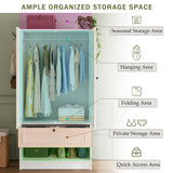 iPormis Wood Armoire Wardrobe Closet with Mirror Door and Drawer, 2 Doors Bedroom Storage Cabinet for Hanging Clothes, White iPormis