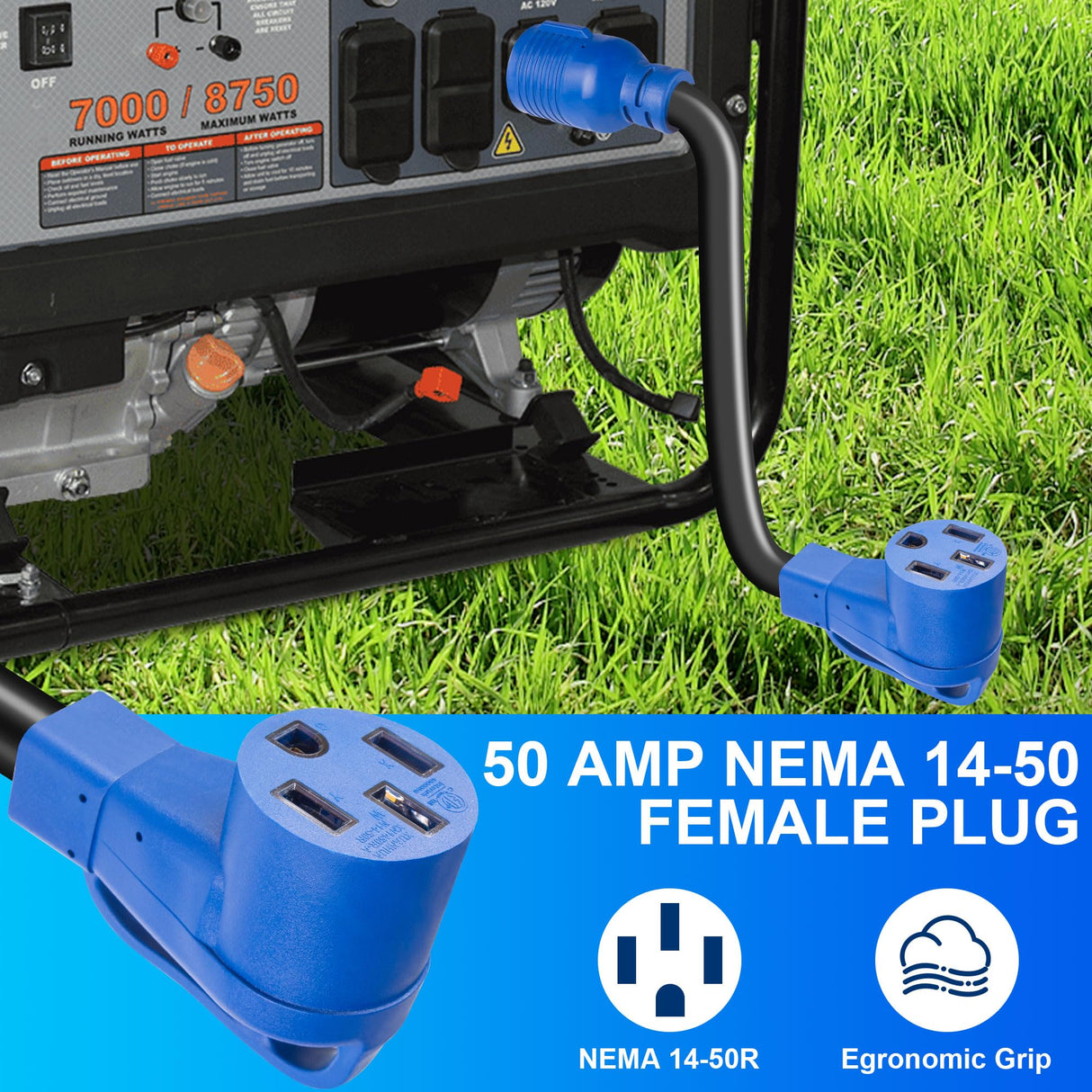 4 Prong 30 Amp to 50 Amp Generator Adapter Cord, NEMA L14-30P to 14-50R, Heavy Duty 10 AWG STW Copper Cable, ETL Certified, Ideal for Tesla EV Charging, RV, Trailer & House Power, 12 Inch KTOEBYCO