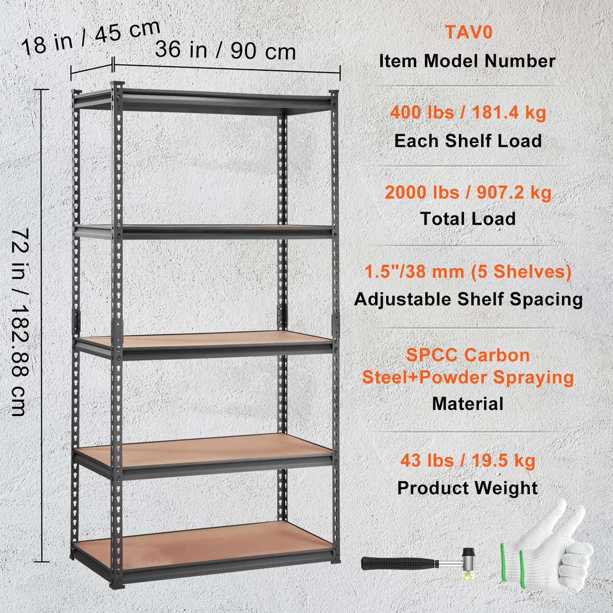 VEVOR Storage Shelving Unit, 5-Tier Adjustable, 2000 lbs Capacity, Heavy Duty Garage Shelves Metal Organizer Utility Rack, 2 Pack, 36" L x 18" W x 72" H VEVOR