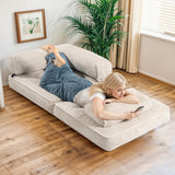 Airynee Convertible Folding Sofa Bed, L- Shaped Sleeper Chair Bed with Armrest and Pillow, Fold Out Sleeper Sofa, Comfortable Floor Couch for Small Spaces/Living Room/Bedroom, Single, Beige Airynee