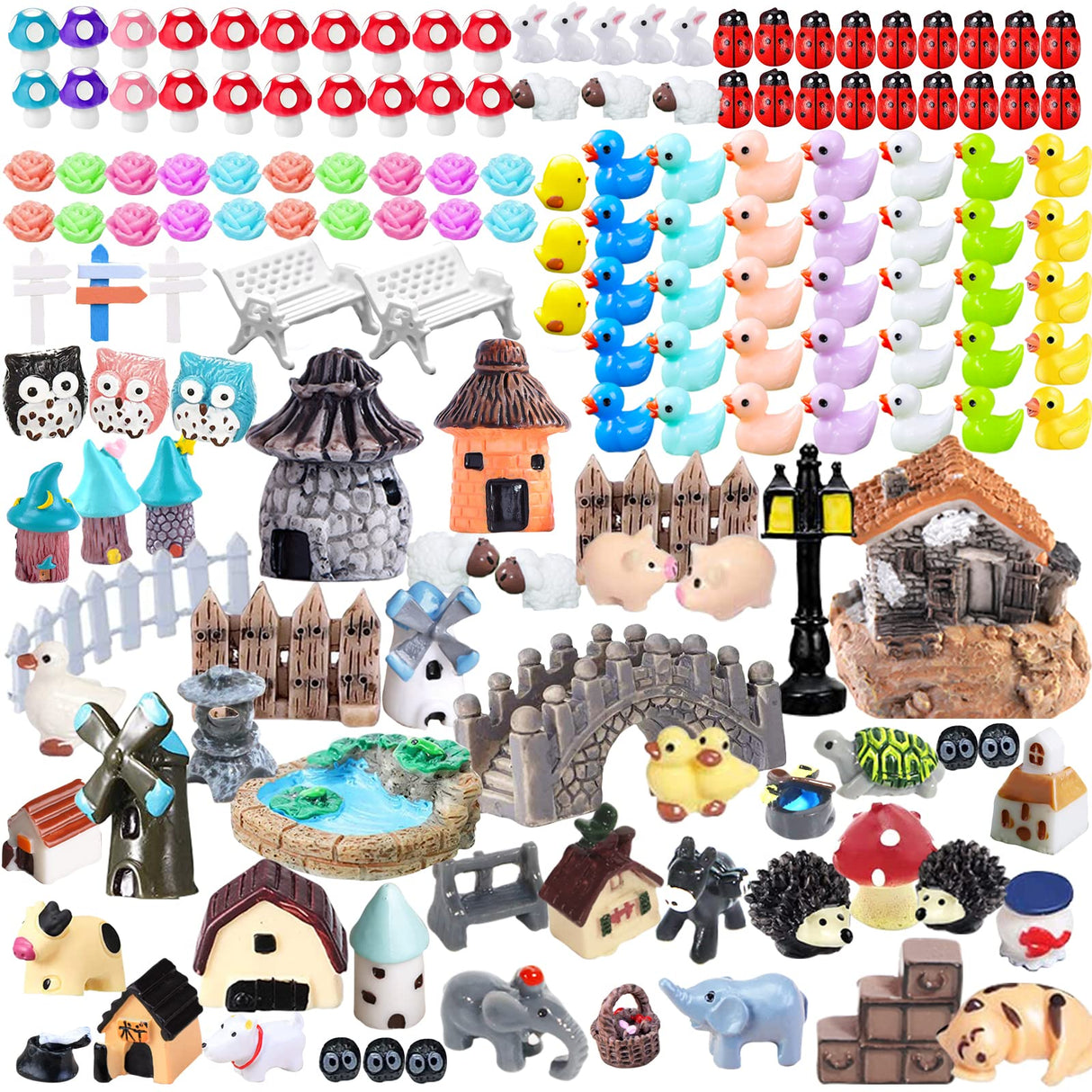 162 Pcs Miniature Fairy Garden Accessories, Fairy Garden Kit, Including Animals, Mini Houses, Miniature Figurines, Micro Landscape Ornaments for Dollhouse Bonsai Terrarium Decor, Garden DIY Kit CHAKANLX