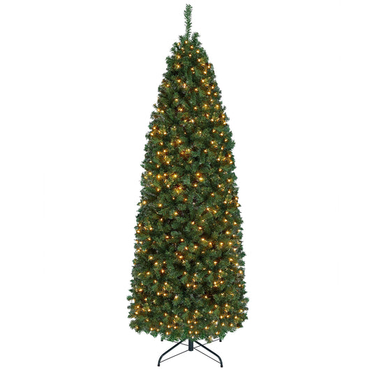 Yaheetech 6ft Pre-lit Artificial Christmas Tree Hinged Spruce Pencil Tree Corner Xmas Tree with 250 Warm Lights & Foldable Stand Holiday Decoration, Green