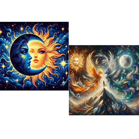 Sun and Moon Diamond Art Kits for Adults - 2 Pack Diamond Painting Kits for Adults,DIY 5D Diamond Painting with Round Gem Art Kits for Adults for Gift Home Wall Decor 14x14 Inch YarnWhimsy