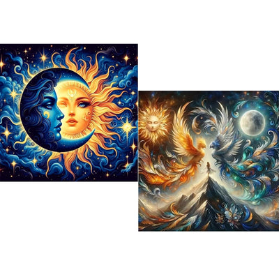 Sun and Moon Diamond Art Kits for Adults - 2 Pack Diamond Painting Kits for Adults,DIY 5D Diamond Painting with Round Gem Art Kits for Adults for Gift Home Wall Decor 14x14 Inch
