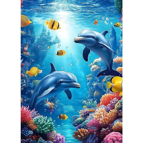 MXJSUA Dolphin Diamond Painting Kits for Adults, 5D Underwater World Diamond Art Kits for Beginners, DIY Full Drill Paint with Diamond, Home Wall Decor 12x16 Inch MXJSUA