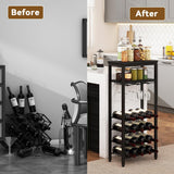 IBUYKE Wine Racks Freestanding Floor,Liquor Bottle Holder,16 Bottles Wine Cabinet with Glass Holder,Wine Holder Display,Mini Wine Bar Table for Living Room,Kitchen Pantry,Dining Room,Black UTMJ907B IBUYKE