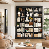 FACBOTALL 71" Triple Wide Bookshelf, 6 Tier Tall Bookshelf, Large Book Shelf with Curved Baffle, 63.4" Wide Bookcase with 18 Open Display Shelves for Living Room, Study, Black FACBOTALL