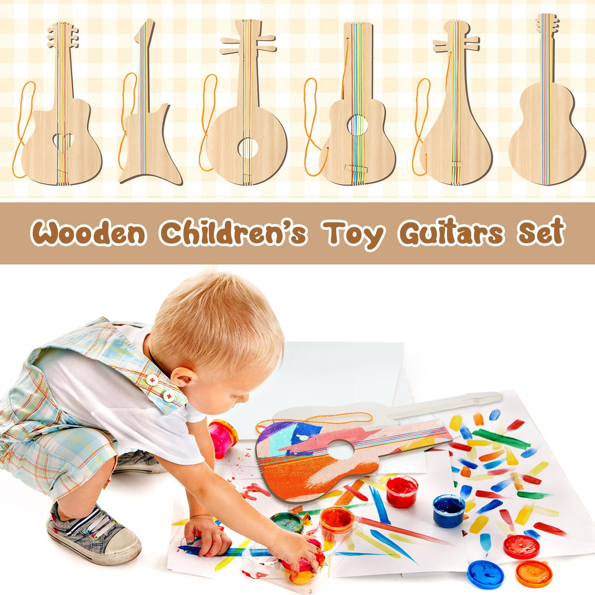 Syhood 24 Pcs DIY Wood Guitar Cutouts for Kids, 12.4 x 6.5 Inches Wood Guitars Cutouts for Boys Girls, Bamboo Musical Instrument for Painting, Suitable for Crafts Class, Birthday Party, Theme Party Syhood