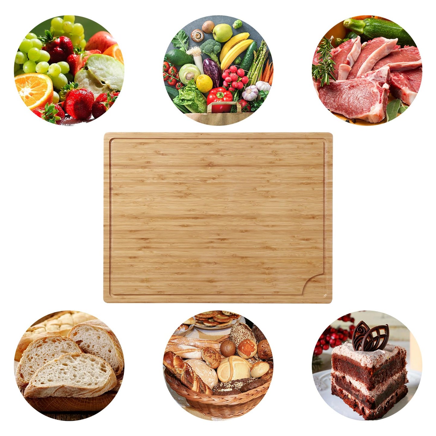 24 x 18 Bamboo Cutting Board, Large Kitchen Chopping Board for Meat, Butcher Block Cutting Board, Carving Board with Handle and Juice Groove for
