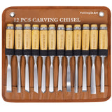 Falling in Art 12Pcs Wooden Carving Chisel Set, Woodworking Tools Set with a Leather Pouch, Full Size Knife Gouge Kit for Carving Projects, Ideal for Beginners and Professionals Falling in Art